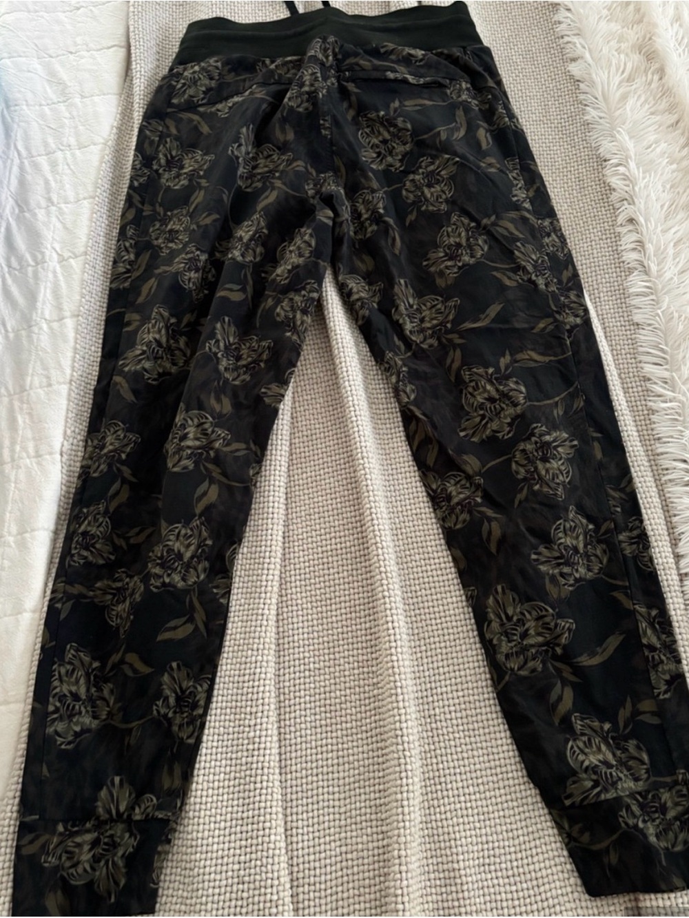 Athleta Floral Track Joggers in Black and Olive